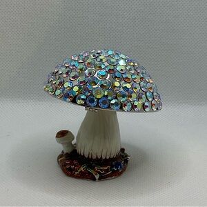 Objet D’ Art #79 Whimsical Magic Mushroom Metal Jeweled Enameled Trinket Box